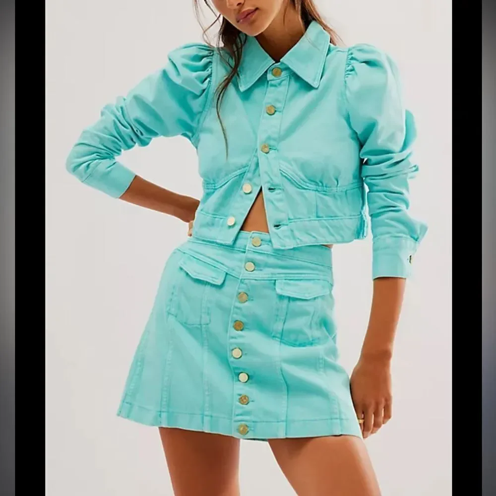 Aureta x Free People Lottie Denim Jacket & Mini Skirt Set - Picture 1 of 9